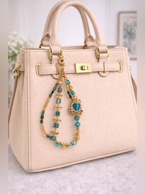 Elegant Gold and Teal Beaded Key Holder/Purse or Cellphone Chain